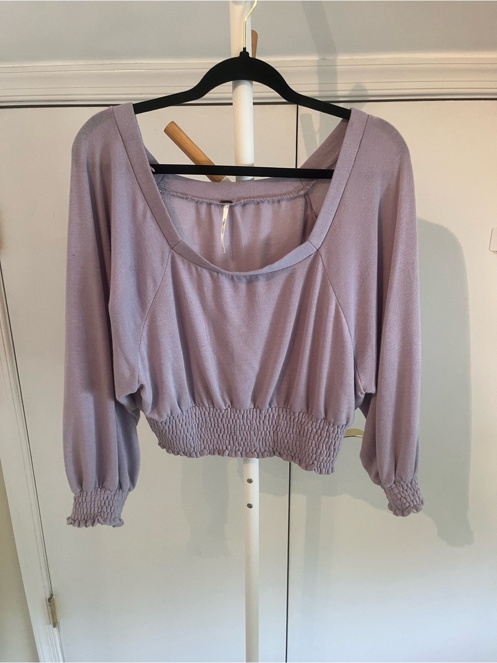 Free People Lavender Cropped Smocked Waist Scoop Neck Top